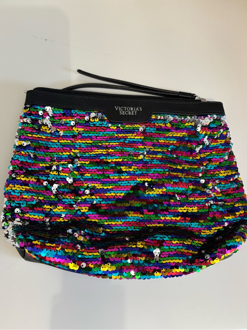 Victoria's Secret Black Trim Multicolor Sequin Pouch